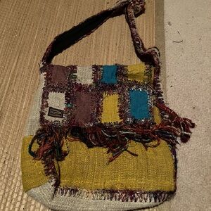Boho burlap shoulder bag made in Napal